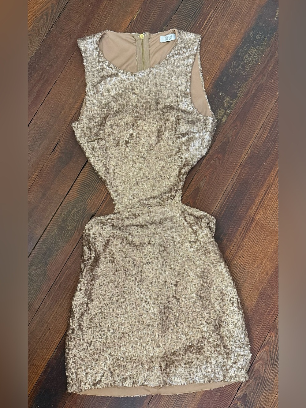Tobi Gold Sequin Cutout Mini Dress